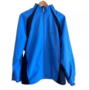 Nike Jacket Men's Medium Training/Running Blue Windbreaker Hide Away Collar Hood